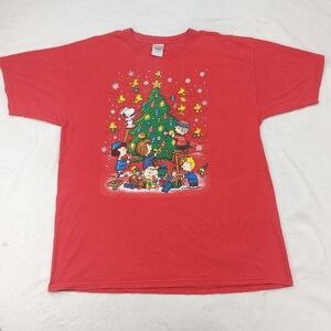 GILDAN PEANUTS VINTAGE UNISEX RED HOLIDAY CHRISTMAS CREW NECK TSHIRT SIZE XL